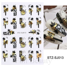 Load image into Gallery viewer, 3D Fall Nail Stickers Gold Leaf Cotton Flowers Transfer Decals Nail Adhesive Sliders Manicure 2022 Autumn Decorations TRSTZ-SJ
