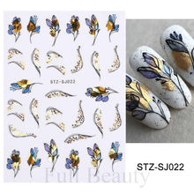 Load image into Gallery viewer, 3D Fall Nail Stickers Gold Leaf Cotton Flowers Transfer Decals Nail Adhesive Sliders Manicure 2022 Autumn Decorations TRSTZ-SJ
