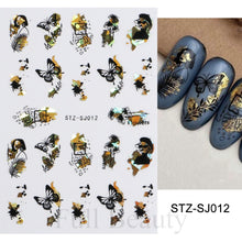 Load image into Gallery viewer, 3D Fall Nail Stickers Gold Leaf Cotton Flowers Transfer Decals Nail Adhesive Sliders Manicure 2022 Autumn Decorations TRSTZ-SJ