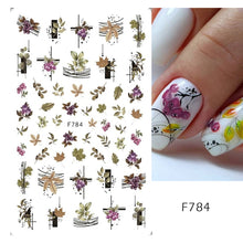 Load image into Gallery viewer, 3D Fall Nail Stickers Gold Leaf Cotton Flowers Transfer Decals Nail Adhesive Sliders Manicure 2022 Autumn Decorations TRSTZ-SJ