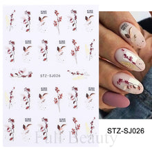 Load image into Gallery viewer, 3D Fall Nail Stickers Gold Leaf Cotton Flowers Transfer Decals Nail Adhesive Sliders Manicure 2022 Autumn Decorations TRSTZ-SJ