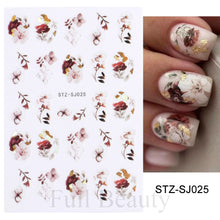 Load image into Gallery viewer, 3D Fall Nail Stickers Gold Leaf Cotton Flowers Transfer Decals Nail Adhesive Sliders Manicure 2022 Autumn Decorations TRSTZ-SJ