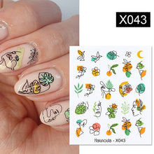Load image into Gallery viewer, Harunouta Black Lines Flower Leaves Water Decals Stickers Floral Face Marble Pattern Slider For Nails Summer Nail Art Decoration