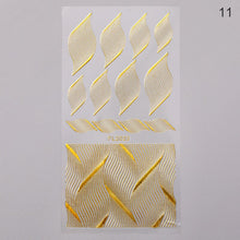 Load image into Gallery viewer, 1pc Gold Silver 3D Nail Stickers Metal Black Geometric Tassel Strip Line Adhesive Transfer Decals Nail Art DIY Design Decoration