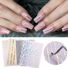 Load image into Gallery viewer, 1pc Gold Silver 3D Nail Stickers Metal Black Geometric Tassel Strip Line Adhesive Transfer Decals Nail Art DIY Design Decoration