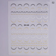 Load image into Gallery viewer, 1pc Gold Silver 3D Nail Stickers Metal Black Geometric Tassel Strip Line Adhesive Transfer Decals Nail Art DIY Design Decoration