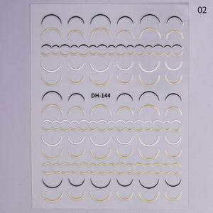1pc Gold Silver 3D Nail Stickers Metal Black Geometric Tassel Strip Line Adhesive Transfer Decals Nail Art DIY Design Decoration