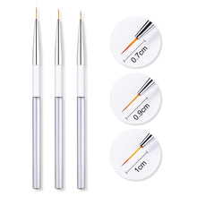 Load image into Gallery viewer, 3Pcs French Stripe Nail Art Liner Brush Set 3D Tips Line Stripes DIY Drawing Pen UV Gel Brushes Painting Pen Manicure Tools