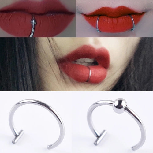 2022 New Punk 8/10mm Titanium Steel Lip Rings Cuff Clip on Fake Labret Piercing Ear Nose Hoops Unisex Women Septum Body Jewelry