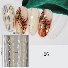 Load image into Gallery viewer, 1PC Silver Gold Lines Stripe 3D Nail Sticker Geometric Waved Star Heart Self Adhesive Slider Papers Nail Art Transfer Stickers