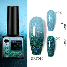 Load image into Gallery viewer, UR SUGAR 7.5ml Thermal Ultra-thin Glitter Gel Soak Off UV Gel Color-chaging Snowflake Temperature Color Change Nail Art Varnish