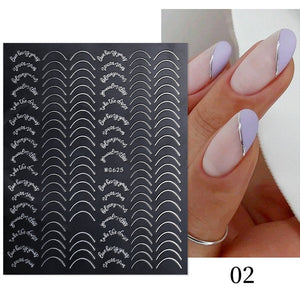 1PC Silver Gold Lines Stripe 3D Nail Sticker Geometric Waved Star Heart Self Adhesive Slider Papers Nail Art Transfer Stickers