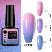 Load image into Gallery viewer, UR SUGAR 7.5ml Thermal Ultra-thin Glitter Gel Soak Off UV Gel Color-chaging Snowflake Temperature Color Change Nail Art Varnish
