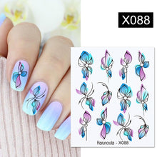 Load image into Gallery viewer, Harunouta Black Lines Flower Leaves Water Decals Stickers Floral Face Marble Pattern Slider For Nails Summer Nail Art Decoration