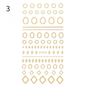 1PC Silver Gold Lines Stripe 3D Nail Sticker Geometric Waved Star Heart Self Adhesive Slider Papers Nail Art Transfer Stickers