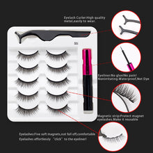 Load image into Gallery viewer, 3/5/7Pairs Magnetic Eyelashes False Lashes Repeated Use Eyelashes Waterproof Liquid Eyeliner With Tweezer Makeup Set