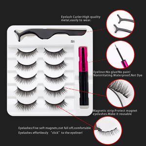 3/5/7Pairs Magnetic Eyelashes False Lashes Repeated Use Eyelashes Waterproof Liquid Eyeliner With Tweezer Makeup Set