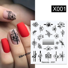 Load image into Gallery viewer, Harunouta Black Lines Flower Leaves Water Decals Stickers Floral Face Marble Pattern Slider For Nails Summer Nail Art Decoration