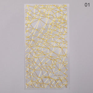 1pc Gold Silver 3D Nail Stickers Metal Black Geometric Tassel Strip Line Adhesive Transfer Decals Nail Art DIY Design Decoration