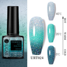 Load image into Gallery viewer, UR SUGAR 7.5ml Thermal Ultra-thin Glitter Gel Soak Off UV Gel Color-chaging Snowflake Temperature Color Change Nail Art Varnish
