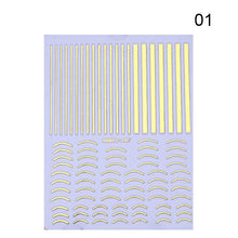Load image into Gallery viewer, 1pc Gold Silver 3D Nail Stickers Metal Black Geometric Tassel Strip Line Adhesive Transfer Decals Nail Art DIY Design Decoration