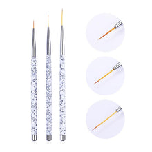 Load image into Gallery viewer, 3Pcs French Stripe Nail Art Liner Brush Set 3D Tips Line Stripes DIY Drawing Pen UV Gel Brushes Painting Pen Manicure Tools
