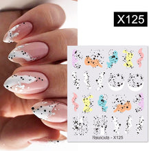Load image into Gallery viewer, Harunouta Black Lines Flower Leaves Water Decals Stickers Floral Face Marble Pattern Slider For Nails Summer Nail Art Decoration