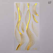 Load image into Gallery viewer, 1pc Gold Silver 3D Nail Stickers Metal Black Geometric Tassel Strip Line Adhesive Transfer Decals Nail Art DIY Design Decoration