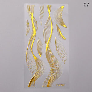 1pc Gold Silver 3D Nail Stickers Metal Black Geometric Tassel Strip Line Adhesive Transfer Decals Nail Art DIY Design Decoration