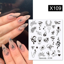 Load image into Gallery viewer, Harunouta Black Lines Flower Leaves Water Decals Stickers Floral Face Marble Pattern Slider For Nails Summer Nail Art Decoration
