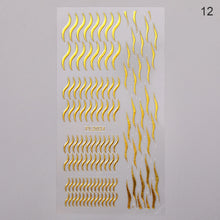 Load image into Gallery viewer, 1pc Gold Silver 3D Nail Stickers Metal Black Geometric Tassel Strip Line Adhesive Transfer Decals Nail Art DIY Design Decoration