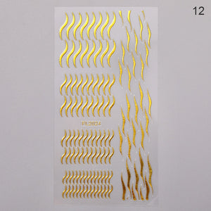 1pc Gold Silver 3D Nail Stickers Metal Black Geometric Tassel Strip Line Adhesive Transfer Decals Nail Art DIY Design Decoration