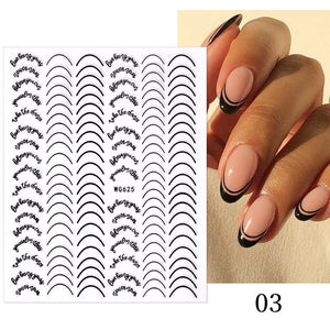 1PC Silver Gold Lines Stripe 3D Nail Sticker Geometric Waved Star Heart Self Adhesive Slider Papers Nail Art Transfer Stickers