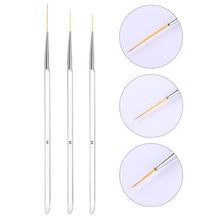 Load image into Gallery viewer, 3Pcs French Stripe Nail Art Liner Brush Set 3D Tips Line Stripes DIY Drawing Pen UV Gel Brushes Painting Pen Manicure Tools