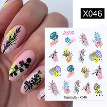 Load image into Gallery viewer, Harunouta Black Lines Flower Leaves Water Decals Stickers Floral Face Marble Pattern Slider For Nails Summer Nail Art Decoration