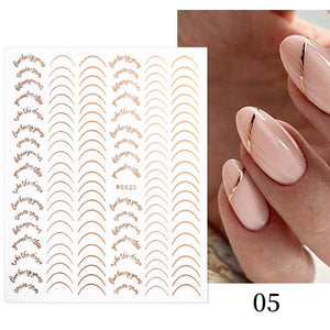 1PC Silver Gold Lines Stripe 3D Nail Sticker Geometric Waved Star Heart Self Adhesive Slider Papers Nail Art Transfer Stickers