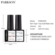 Load image into Gallery viewer, Parkson No Wipe Top Base Coat Nail Gel polish Design Enhancer Varnish Semi Permanent Soak Off UV LED Nail Art Tool