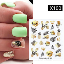 Load image into Gallery viewer, Harunouta Black Lines Flower Leaves Water Decals Stickers Floral Face Marble Pattern Slider For Nails Summer Nail Art Decoration