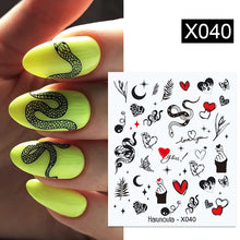 Load image into Gallery viewer, Harunouta Black Lines Flower Leaves Water Decals Stickers Floral Face Marble Pattern Slider For Nails Summer Nail Art Decoration