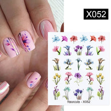 Load image into Gallery viewer, Harunouta Black Lines Flower Leaves Water Decals Stickers Floral Face Marble Pattern Slider For Nails Summer Nail Art Decoration