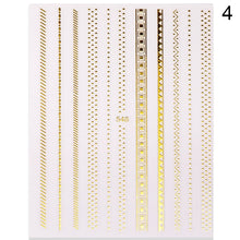 Load image into Gallery viewer, 1pc Gold Silver 3D Nail Stickers Metal Black Geometric Tassel Strip Line Adhesive Transfer Decals Nail Art DIY Design Decoration