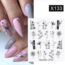 Load image into Gallery viewer, Harunouta Black Lines Flower Leaves Water Decals Stickers Floral Face Marble Pattern Slider For Nails Summer Nail Art Decoration