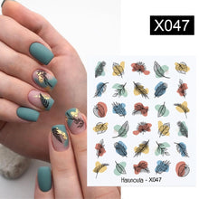 Load image into Gallery viewer, Harunouta Black Lines Flower Leaves Water Decals Stickers Floral Face Marble Pattern Slider For Nails Summer Nail Art Decoration