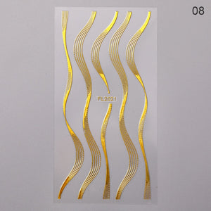 1pc Gold Silver 3D Nail Stickers Metal Black Geometric Tassel Strip Line Adhesive Transfer Decals Nail Art DIY Design Decoration