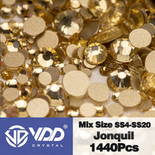 Load image into Gallery viewer, VDD SS4-SS20 Mix Size Clear Crystal Non HotFix Gold FlatBack Rhinestones Decorations DIY Glitter Stones 3D Nail Art Accessories