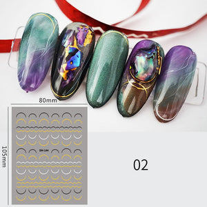 1PC Silver Gold Lines Stripe 3D Nail Sticker Geometric Waved Star Heart Self Adhesive Slider Papers Nail Art Transfer Stickers