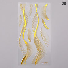 Load image into Gallery viewer, 1PC Silver Gold Lines Stripe 3D Nail Sticker Geometric Waved Star Heart Self Adhesive Slider Papers Nail Art Transfer Stickers