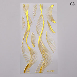 1PC Silver Gold Lines Stripe 3D Nail Sticker Geometric Waved Star Heart Self Adhesive Slider Papers Nail Art Transfer Stickers