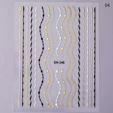 Load image into Gallery viewer, 1pc Gold Silver 3D Nail Stickers Metal Black Geometric Tassel Strip Line Adhesive Transfer Decals Nail Art DIY Design Decoration