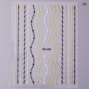 1pc Gold Silver 3D Nail Stickers Metal Black Geometric Tassel Strip Line Adhesive Transfer Decals Nail Art DIY Design Decoration